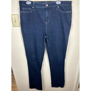Lands' End Mid Rise Straight Jeans Dark Wash Denim Women's 16 Tall Comfy Stretch